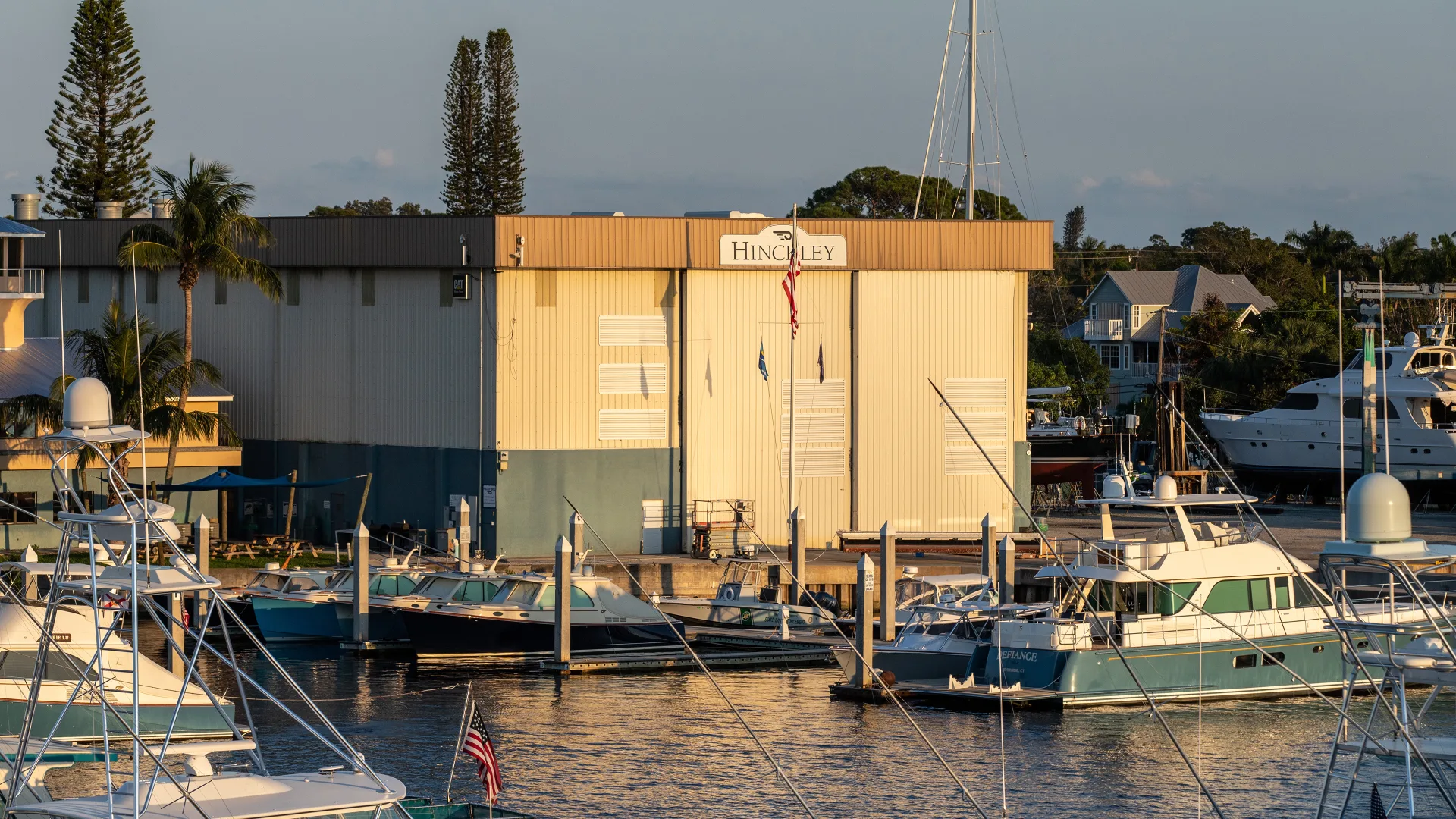 Stuart marina slips and boats beside the service building
