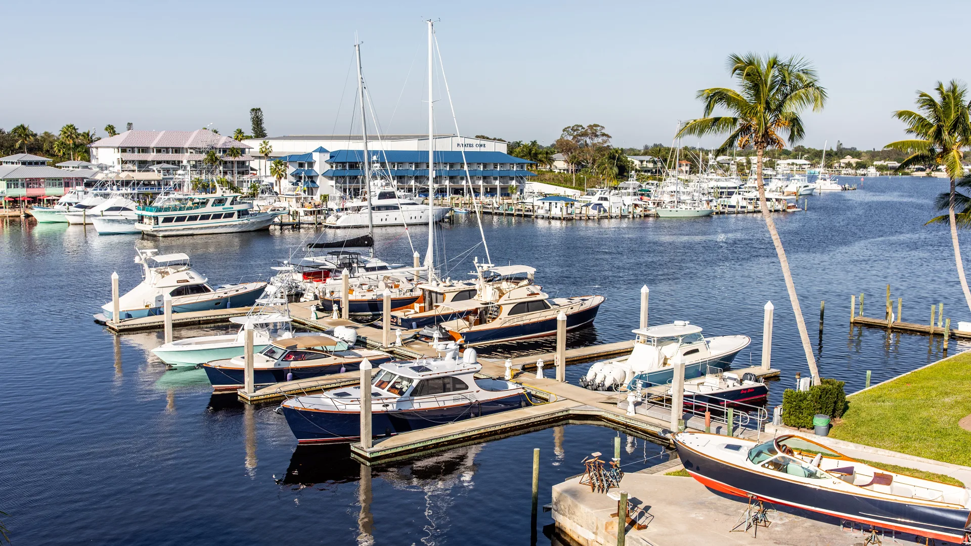 Stuart waterfront marina docks with boats in the slips