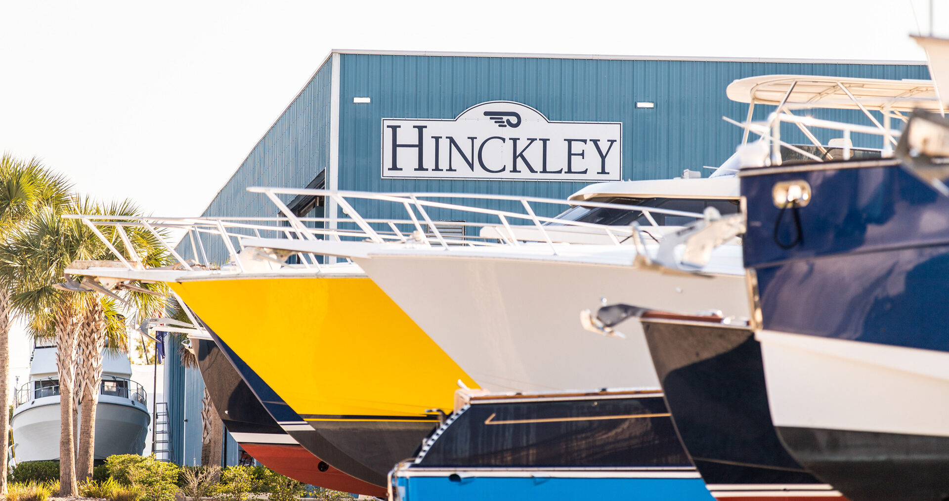 Hinckley Yachts Stuart Florida service facility with boats outside marina building