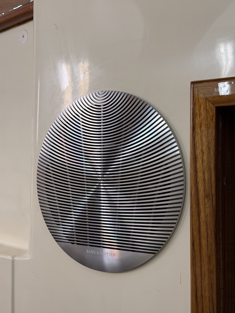 Bang & Olufsen marine speaker installed inside Hinckley yacht cabin wall