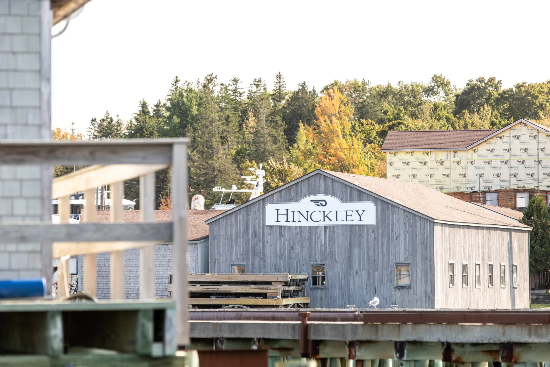 Hinckley waterfront service building beside the docks in Northeast Harbor